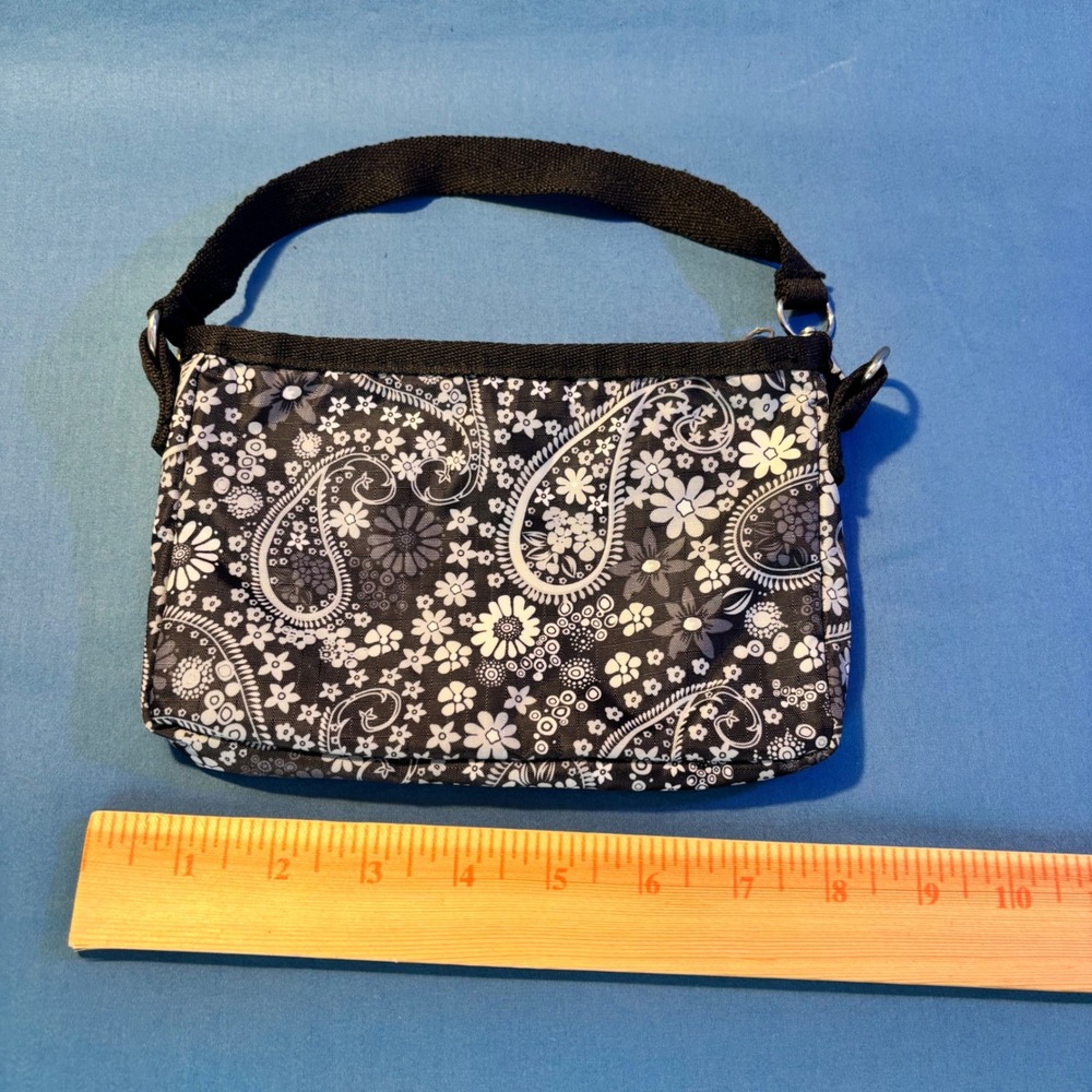 Black Paisley Floral Mini Bag Zippered Pouch Wristlet Clutch UL11A057